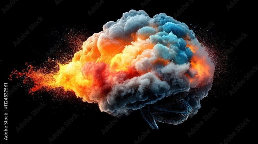 Poster explosive brain imagery digital art abstract concept dark background creative viewpoint