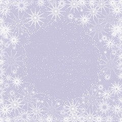 Winter template with snowflake, snow and empty copy space on colorful background.