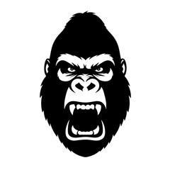 Angry gorilla. Gorilla head logo silhouette. Sport vector logo gorilla, gorilla icon, gorilla head, vector. A black and white vector illustration of a gorilla head. © Nikoloz