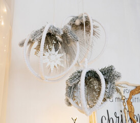 Christmas room decor close up, artificial Christmas tree, sphere decor
