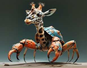 Hybrid animal between giraffe and rock crab.