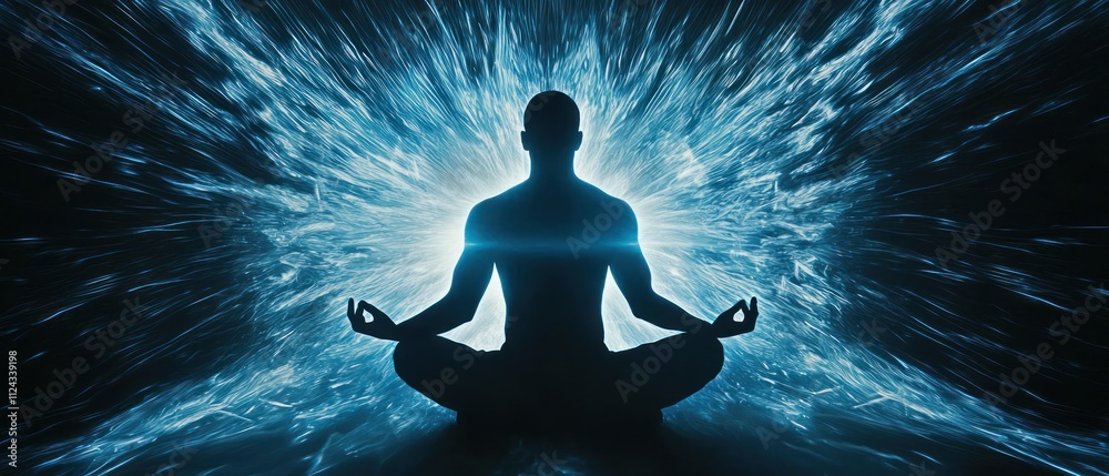 Poster the silhouette of meditation session cosmic energy digital art abstract centered view enlightenment 