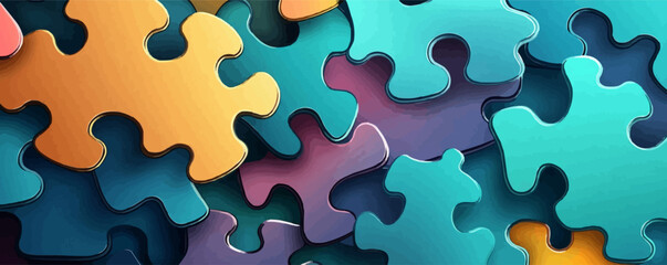 Combine interlocking puzzle pieces with depth and shadows for a playful look, vector elegant 3D elements, flat style.