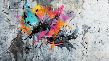 Vibrant Vinyl Sticker with Street Art Design on Weathered Urban Wall for Poster and Print