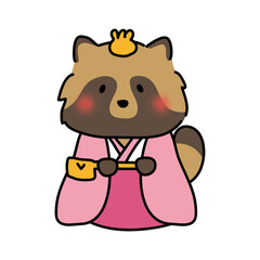 タヌキの雛人形の三人官女（長柄銚子）