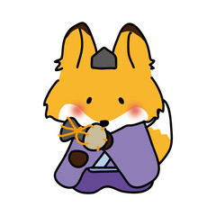 キツネの雛人形の五人囃子（小鼓）