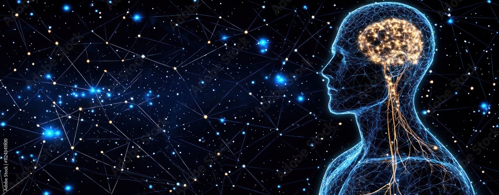 Poster Neural connections in space visualizing the human brain in a cosmic environment