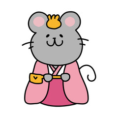 ネズミの雛人形の三人官女（長柄銚子）