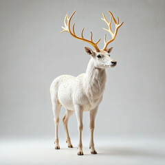 white deer with golden horns on white background