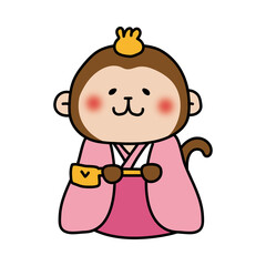 猿の雛人形の三人官女（長柄銚子）