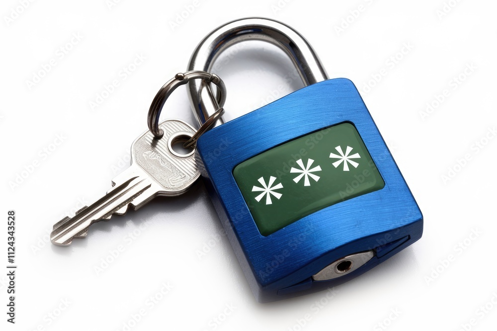 Fototapete blue padlock with key representing password security and data protection.