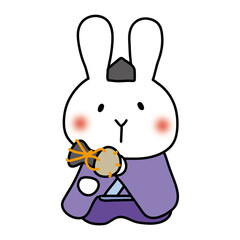 白いうさぎの雛人形の五人囃子（小鼓）