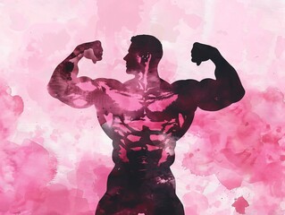 Fototapeta premium Pink and black bodybuilder watercolor silhouette 