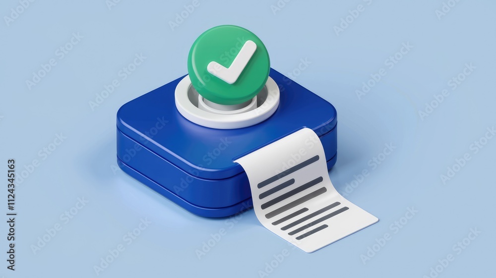 Poster A blue device prints a document with a green checkmark indicating successful completion.