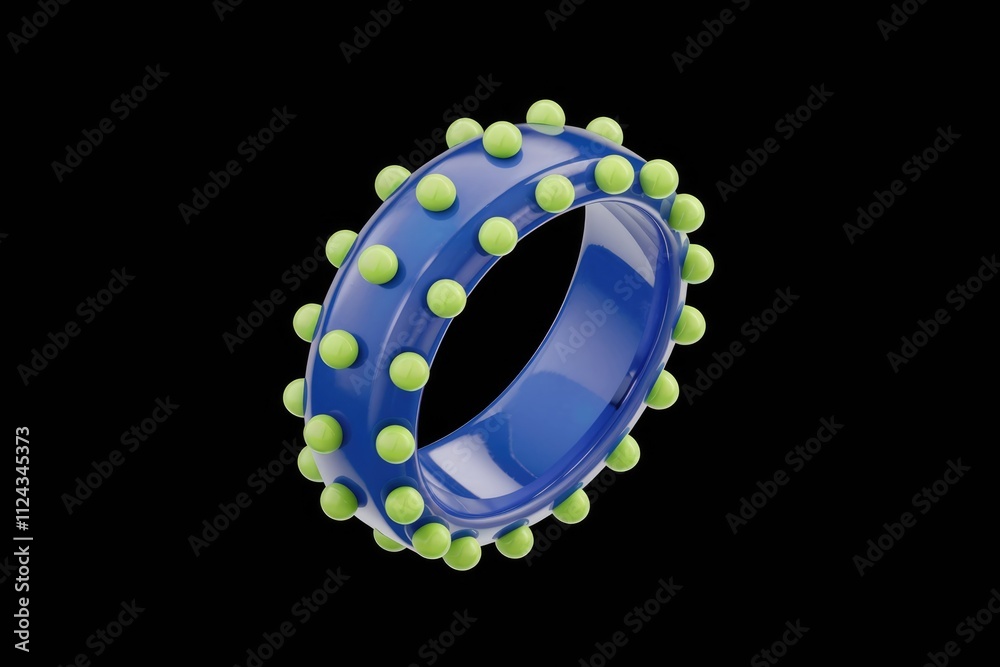 Aufkleber A 3D rendering of a blue ring adorned with lime green studs, isolated against a transparent background.
