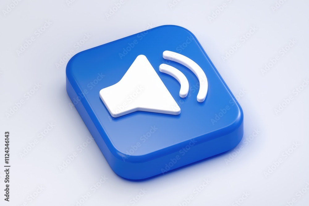 Aufkleber A 3D rendered blue square button with a white speaker icon symbolizing audio or sound.