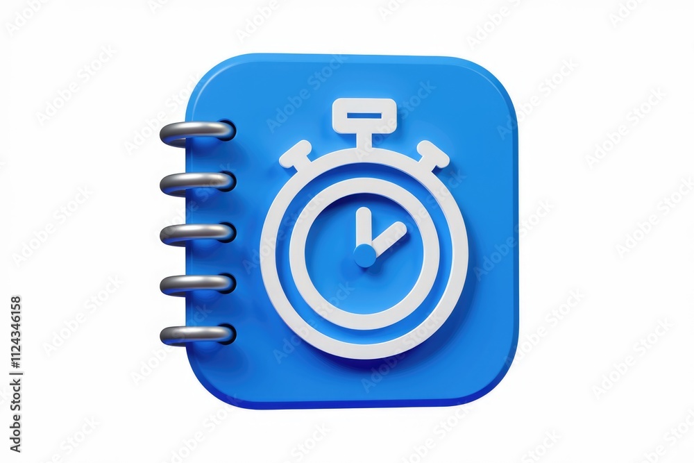 Fototapete A 3D rendered blue notepad icon featuring a stopwatch, symbolizing time management and scheduling.