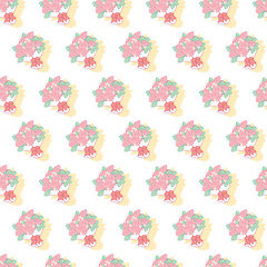 Cute Bouquet Beauty Whimsical Flowers with Ribbons. Perfect for textiles, stationery, or home decor, this pattern brings a touch of spring's joy and color to any project.