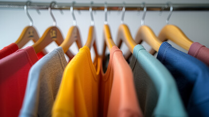 Fototapeta premium Fashion Garments Display Colorful Clothes on Clothing Rack White Background