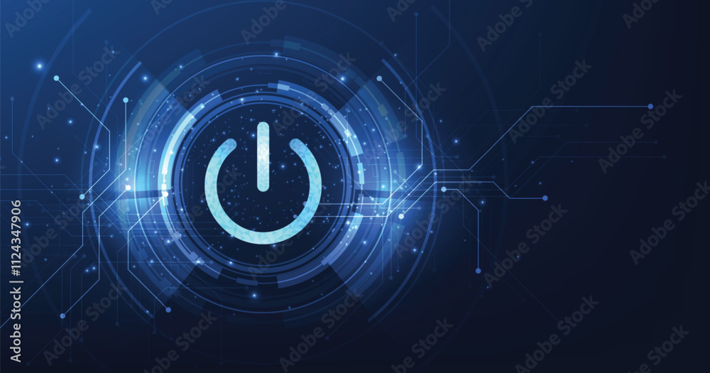 Leinwandbilder Power button low poly design.smart technology power button on a dark blue background.futuristic digital innovation background vector illustration.	