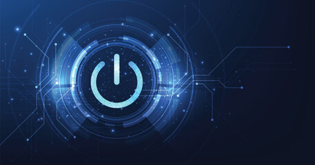 Power button low poly design.smart technology power button on a dark blue background.futuristic digital innovation background vector illustration.	