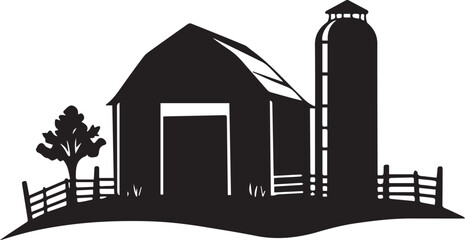 Silhouette of barn with silo on white background © Qurban Vector & Ai