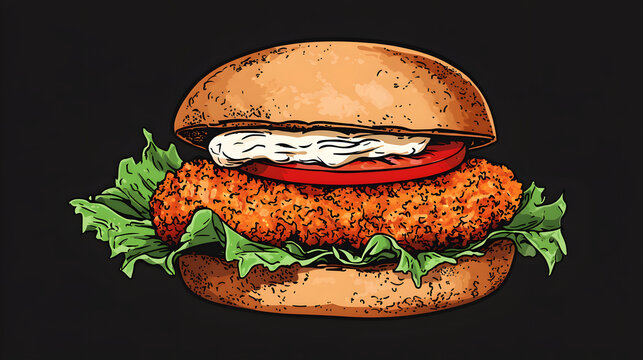 Crispy breaded pork tenderloin sandwich with lettuce, tomato, and sauce. delicious and satisfying meal option for any occasion