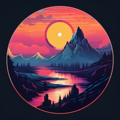 Sunset reflection over majestic mountains and river nature landscape serene environment vibrant colors artistic viewpoint