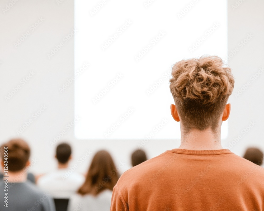 Aufkleber university students focused on classroom lecture with modern digital presentation