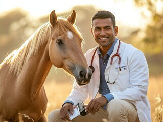 Celebrating Compassion A Veterinarians Day with a Horse in Natural Harmony—Perfect for International Day of Veterinary Medicine, Earth Day, and Thanksgiving