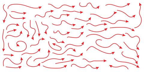 Thin arrows set for business plan, presentation and education. Sign, Symbol, Hand drawn arrow collection. Set of vector curved arrows hand drawn. Sketch doodle style. Collection of pointers.