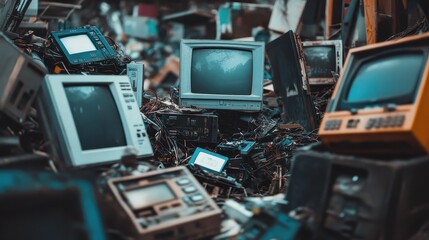 Fototapeta premium Abandoned Electronic Graveyard: A Technological Time Capsule