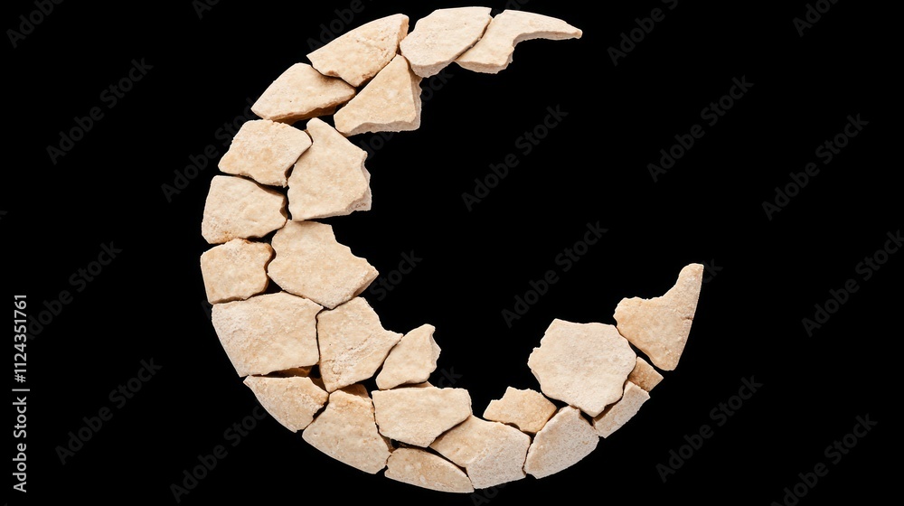 Poster artistic moon crescent made of stone isolated background creative conceptual design