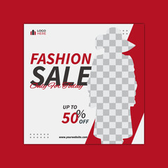 Red Color Fashion sale social media post and web banner template