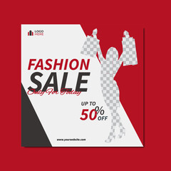 Red Color Fashion sale social media post and web banner template
