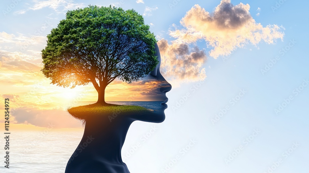 Poster The double exposure of Exploring inner peace through nature imagerya visual journey of self-reflection