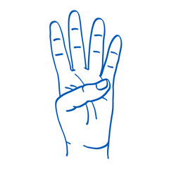 Hand gesture sketch. Counting with fingers. Four sign