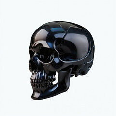 Skull made of obsidian. Isolated on white background. Side view, Digital illustration.