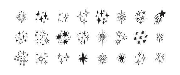 Star Shine Sparkle Hand Drawn Doodle set. Glitter Icon