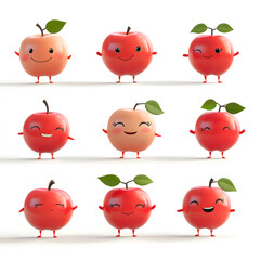 3D Rendered Apple Character Design Set