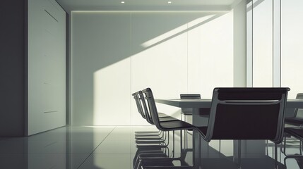 Minimalist Modern Conference Room with Large Windows and Glass Walls