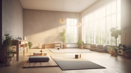 Serene Yoga Studio Interior Minimalist Design with Natural Light