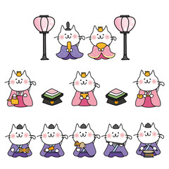 白い猫の雛人形セット