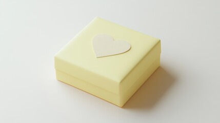 Minimalist Yellow Heart-Shaped Box on White Background