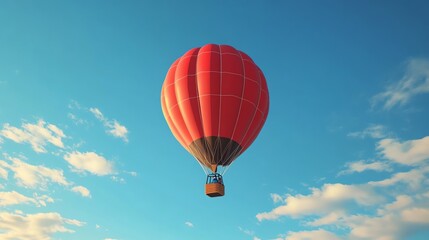 Naklejka premium A red hot air balloon floats in a blue sky.