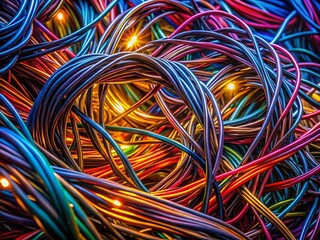 Abstract Intertwined Wires, Modern Art, Black and White, Complex Pattern,  Intricate Design