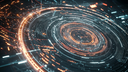 A colorful, abstract design with a blue circle in the center