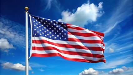 Obraz premium American Flag Waving in Clear Sky - High Definition Image
