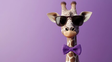 A giraffe wearing sunglasses and a bow tie.