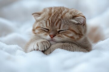 Fototapeta premium Peaceful Cat Napping on Soft Cozy Blanket